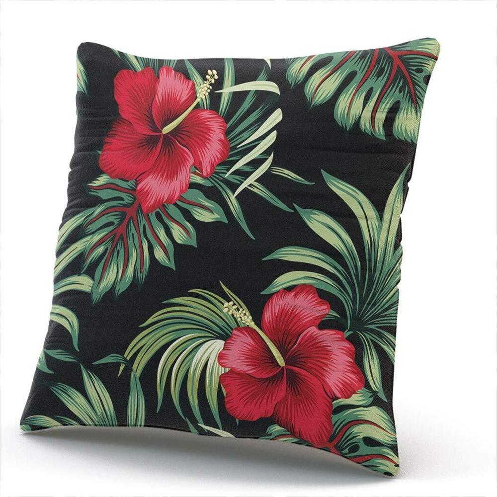 2459 Home Pillow Cases Tropical Vintage Red Hibiscus Floral Green Leaves - Picture 2 of 7